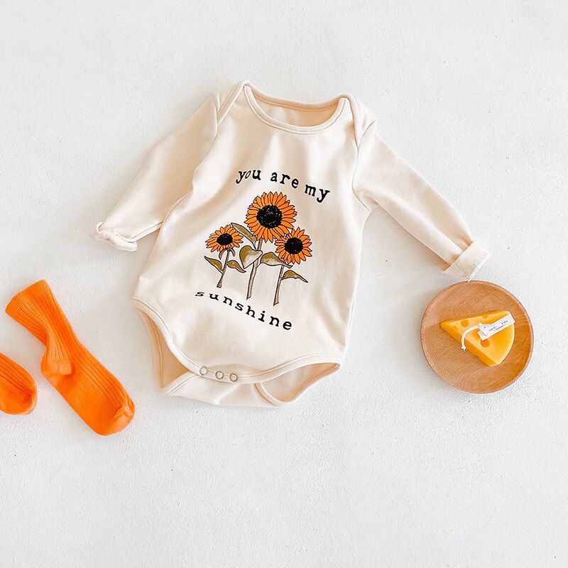Kleinkinder Baby Jungen Mädchen Sonnenblume Buchstaben Gedruckt Karosserie Herbst lässig Kleinkind Langarm O-ansatz Gesamt Kleidung 0-24M: 6m