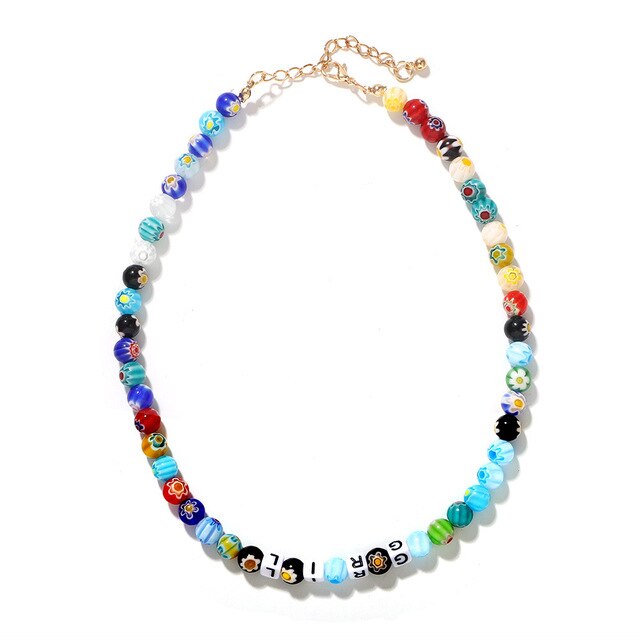 HUANZHI Korea Sweet Metal Chain Transparent Colorful Beaded Irregular Flowers Pearl Necklace for Women Party Jewelry: 11