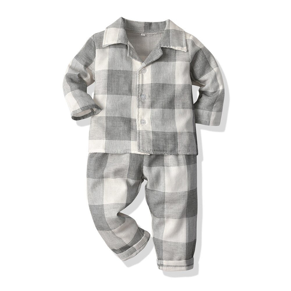 Top En Top 2 Stuks Baby Pyjama Sets Herfst Baby Pyjama Tops En Broek Outfits Jongens Meisjes Pyjama Plaid Baby kleding Sets: Grijs / 24M