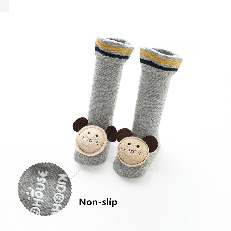Herfst Winter Baby Jongens Meisjes Sokken Katoen Rubberen Anti-Slip Vloer Sokken Baby Kids Kniekousen Baby Warm thuis Schoenen: GRAY / 0-6 months
