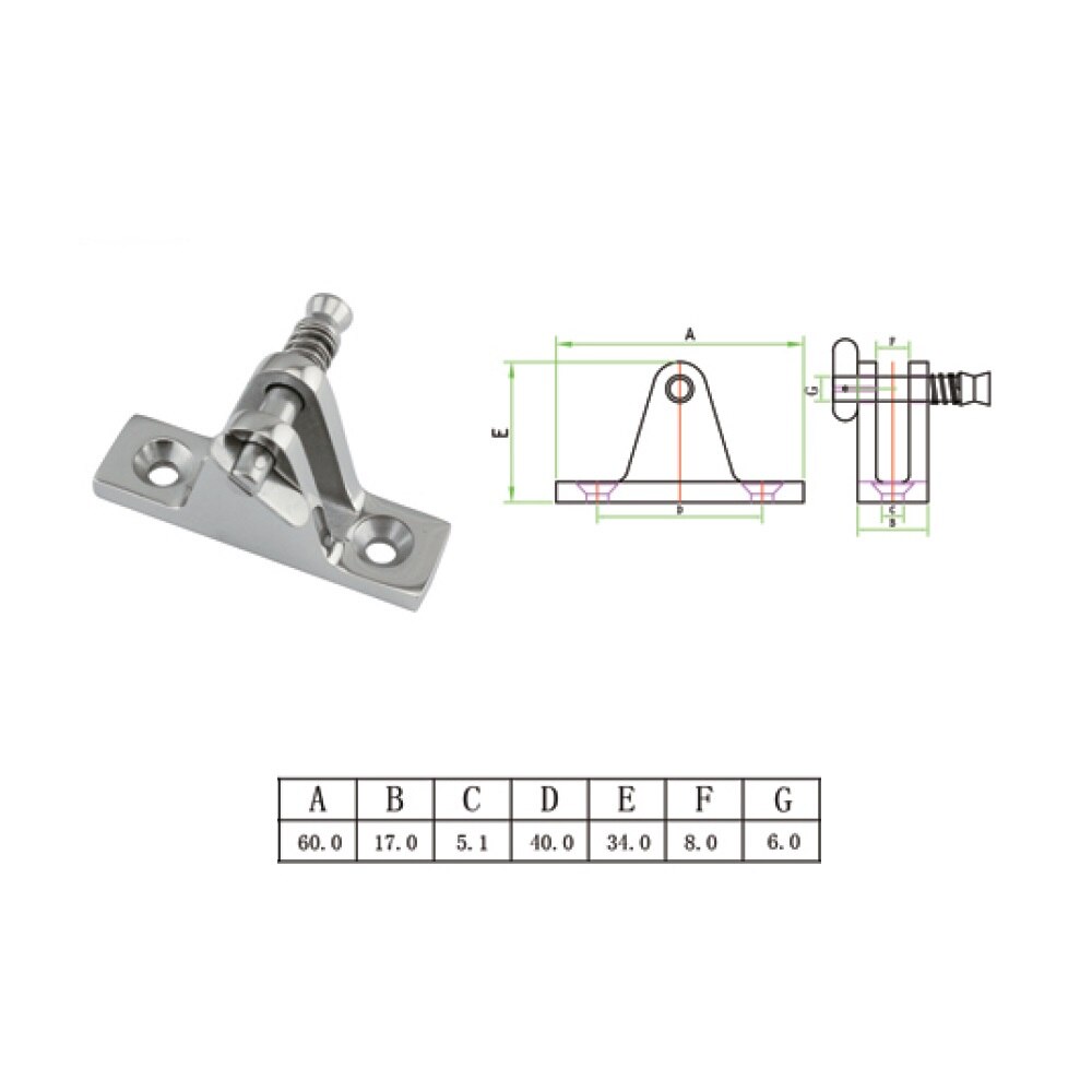 60mm Stainless Steel 316 Side Mount Deck Hinge With Quick Release Pin And Bolt Ring For Marine Boat Yacht Hardware Accessories