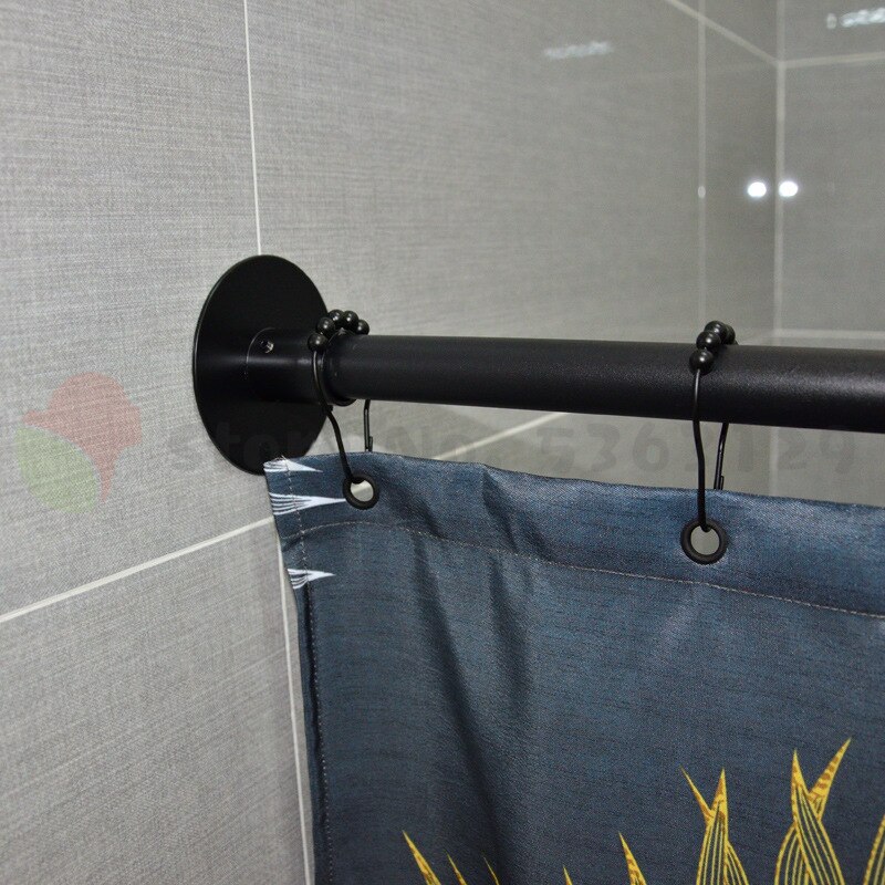 Extendable Corner Shower Curtain Rod Pole Black Stainless Steel Rail Rod Bar Bath Door Hardware Heavy Loaded With 12 Metal Hooks