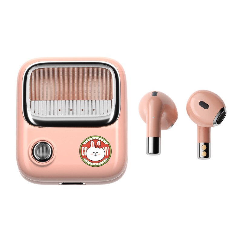 Mobile Phone Accessories Wireless Bluetooth Headset Semi In Ear Sports Waterproof and Noise Reduction Stereo Retro Headset: Pink