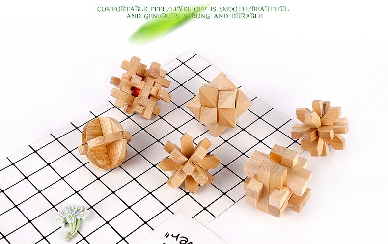 6pcs Chinese Traditional Wooden Intelligence Toy Kongming Lock Luban Lock Classical Brain Teaser Game Toy Stress Relief Toys