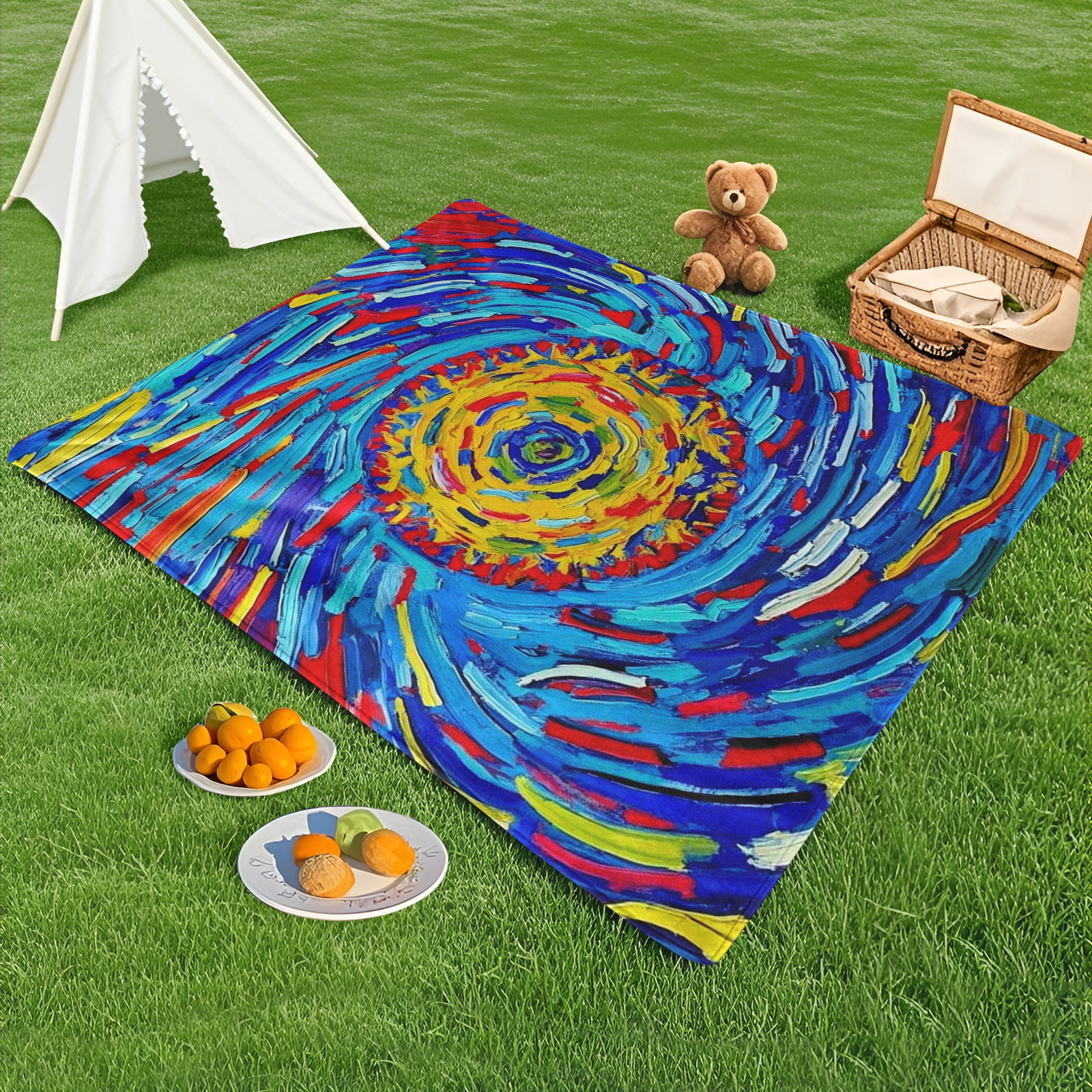 Manta al aire libre azul amarilla inspirada en Van Gogh, noche estrellada abstracta para pícnics acogedores y aventuras de acampada: 200 x 45 cm