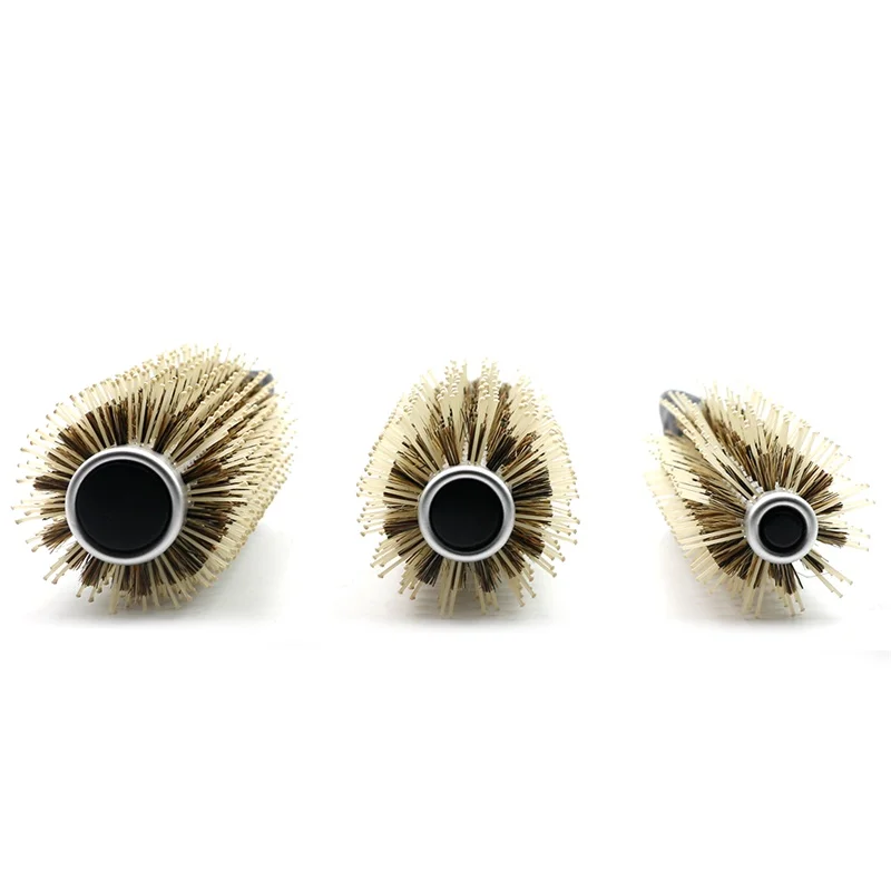 Escova redonda de cabelo profissional para salão de beleza, cerdas de javali de cerâmica, antiestática e resistente ao calor, ferramenta de estilo para cabeleireiro e barbeiro