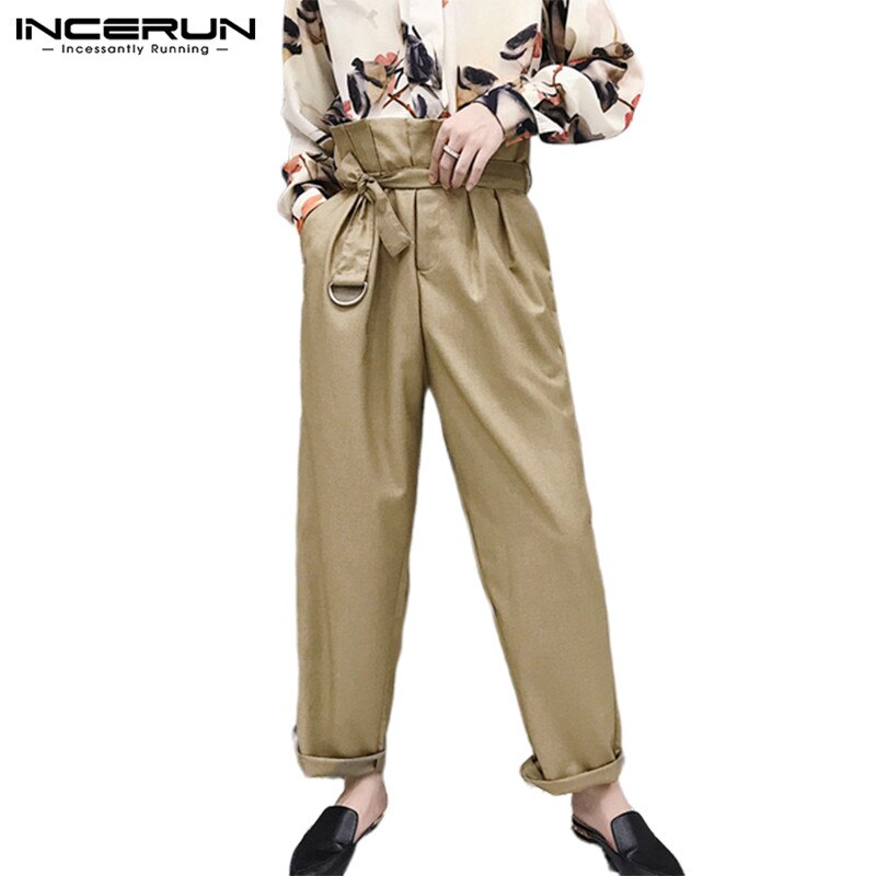 INCERUN Solid Color Men Slim Wide-leg Trousers Streetwear Casual Comfortable Hiphop Loose Pantalones Hombre 5XL