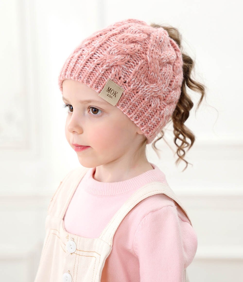 Bonnets en queue de cheval pour enfants, chapeau tricoté pour filles, unisexe, couleur unie,