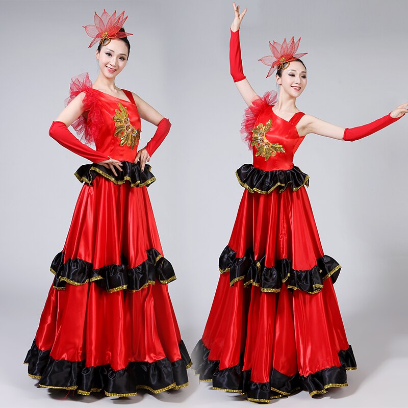 Spanish Bullfight Dress Flamenco Performance Costume Opening Dance Full-skirt Adult Female Sequin Large Swing Dress H562