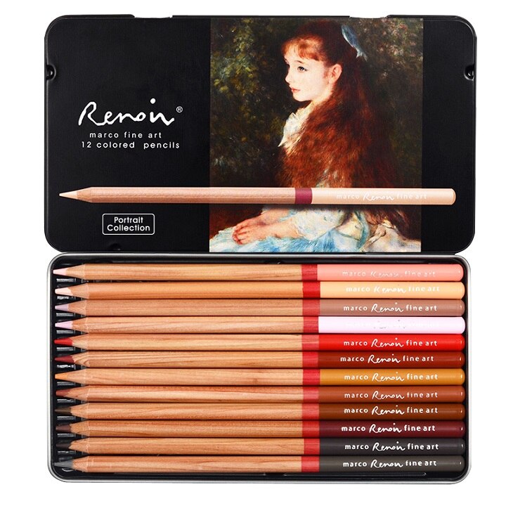 MARCO Renoir 3100 Oil Colored Pencils 120 Colors Set Tin Box Drawing Pens Botanic Landscape Portrait Painting: 12 portrait colors