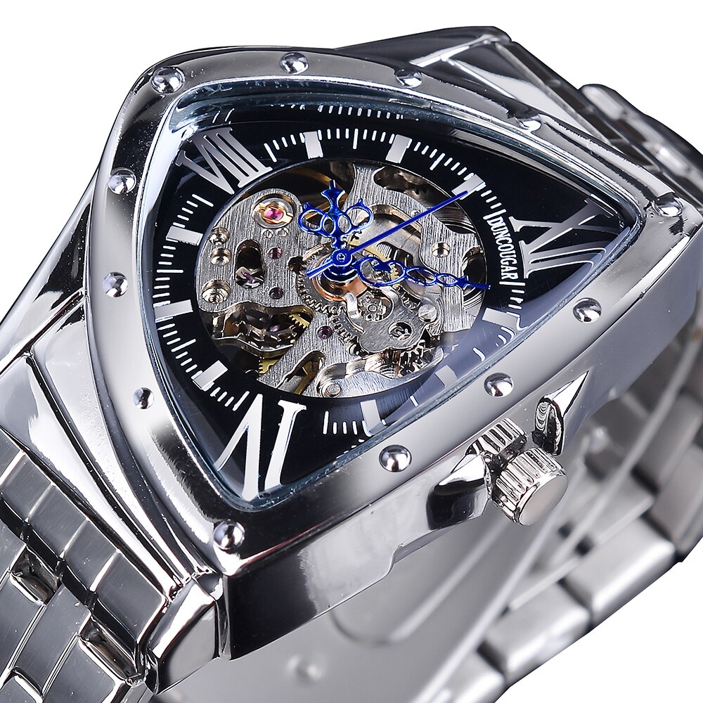 DUNCOUGAR – montre mécanique triangulaire pour hommes, cadran automatique, en acier inoxydable, noir, argent, horloge de supérieure: GMT1199-6