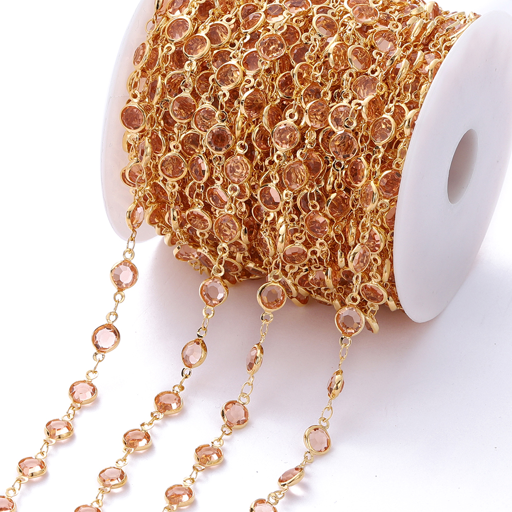 1 metro/rollo de cuentas de cristal coloridas de 6mm, cadena con cuentas de cristal, collar de oro KC, accesorios de cadena para manualidades para hacer joyería DIY