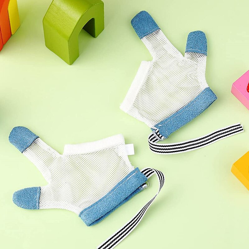 1 Pair Children Infant Anti Biting Eat Hand Protection Gloves Baby Prevent Bite Fingers Nails Glove For Toddle Kids Harmless Set: blue Two fingers S