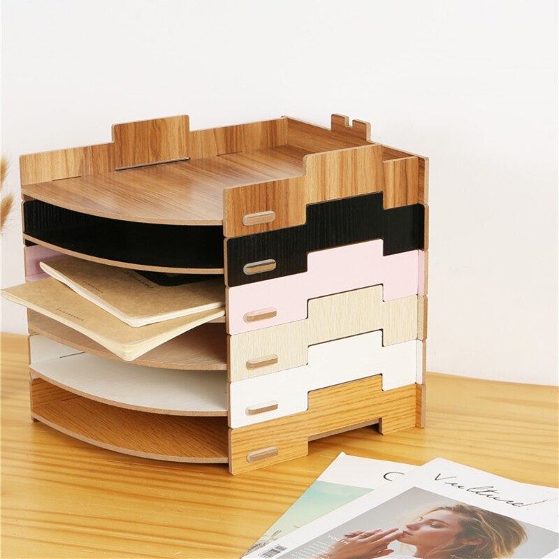 Wood Desk Organizer Office Bureau Sorter Container File Paper Storage Holder Stand
