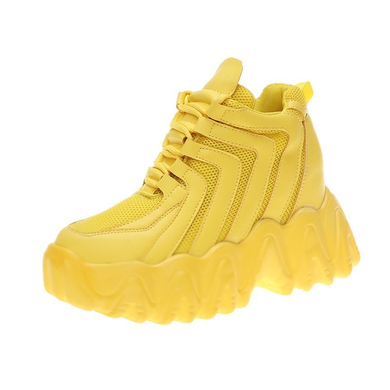 Høst kvinner kile joggesko plattform 10cm høyde økende gule fritidssko dame chunky vulkanisere sko kvinne