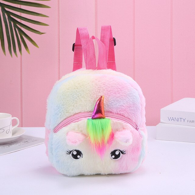 3D Cartoon kids bag holographic pink backpack for children Plush school bags pu backpack for girls mochila escolar