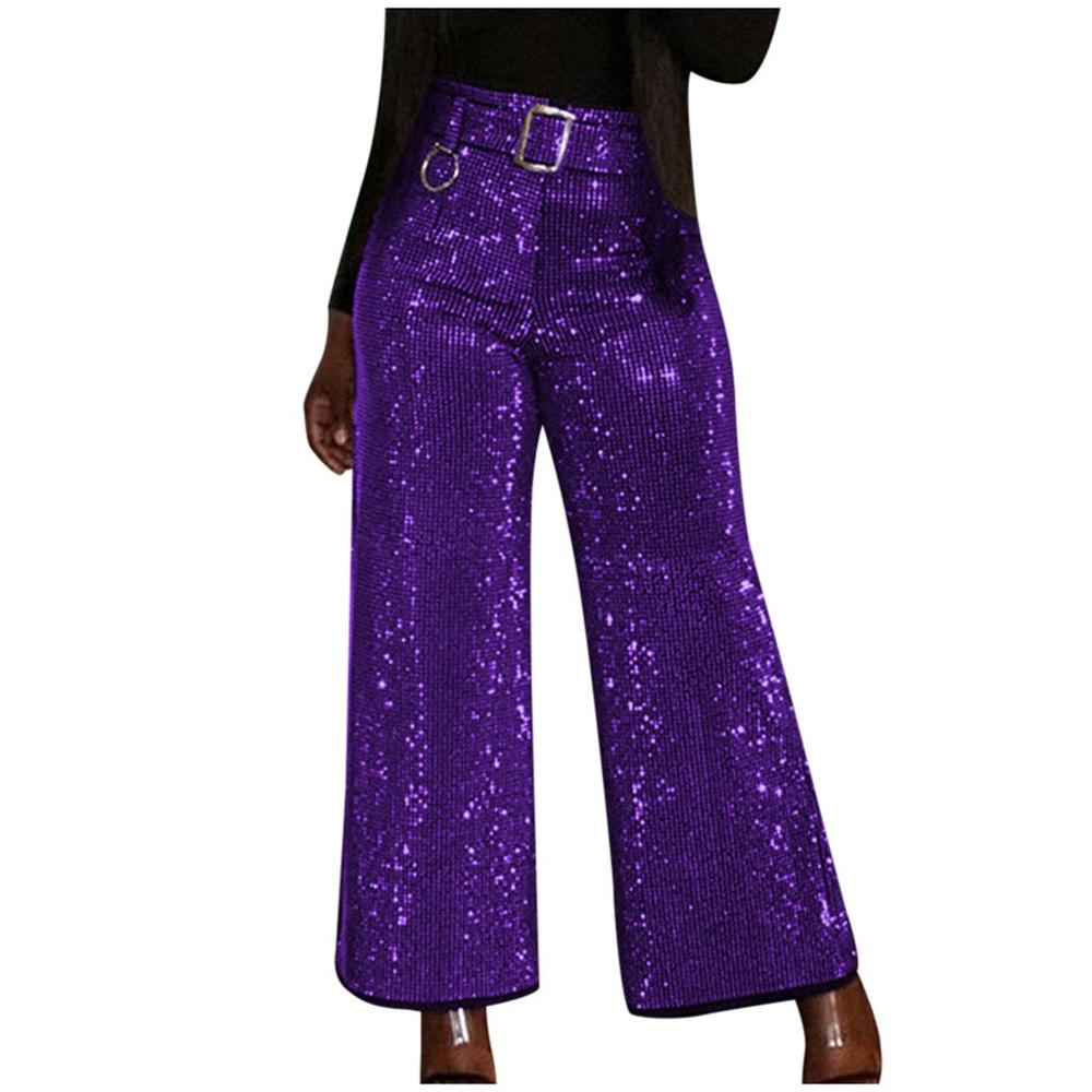 Zomer Vrouwen Elastische Waisttrousers Dames Slanke Pailletten Broek Hoge Taille Clubwear Party Mode Vrouwen Lange Broek