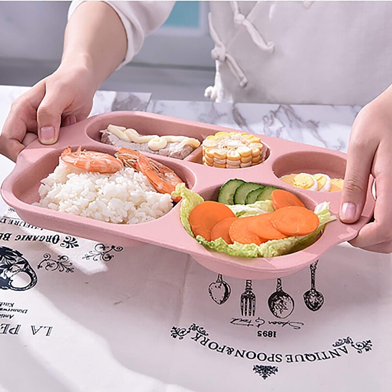 4 PCS Wheat Straw Divided Portion Plates Home Dinner Plate Feeding for Outdoor Camping Picnic BBQ Beach or Every Day Use