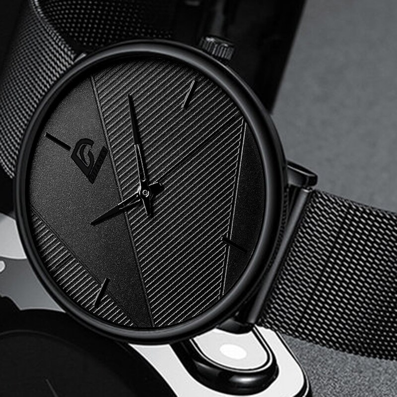 Herreure simple mænd business ultra tyndt rustfrit stål mesh bælte quartz ur minimalistiske armbåndsure til mænd