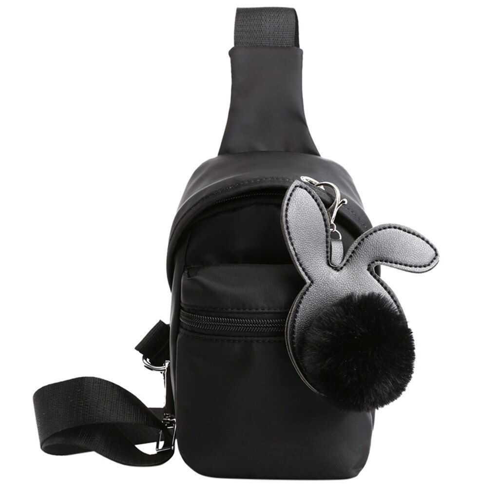 Sac bandoulière sac à main pour femmes en plein air Nylon Hairball fermeture éclair sac de messager sac de sport poitrine sac de taille Mini sac femme: Black
