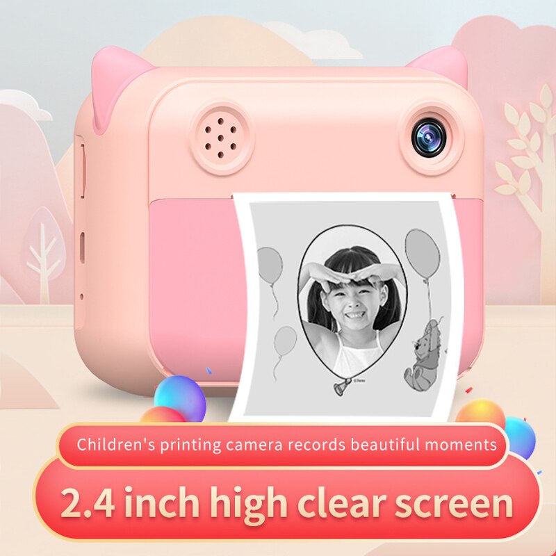 Children Instant Print Camera 2.4inch 1080P HD Digital Camera with 5 Rolls Thermal Photo Paper 32GB TF Card Kids Birthday