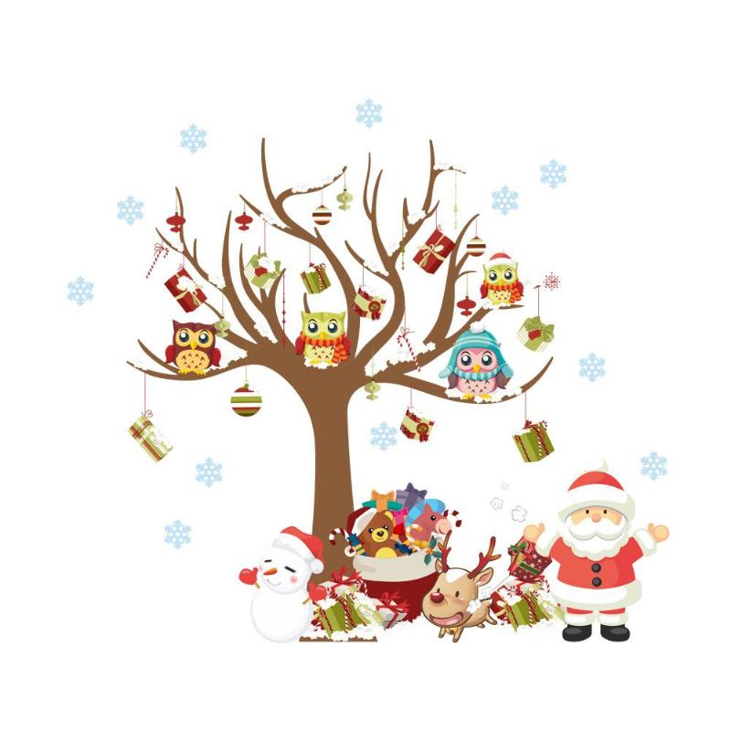Diy christmas wallsticker stue dekal vindu utstillingsvindu glass nisse ugler tre snøflak år juledekor