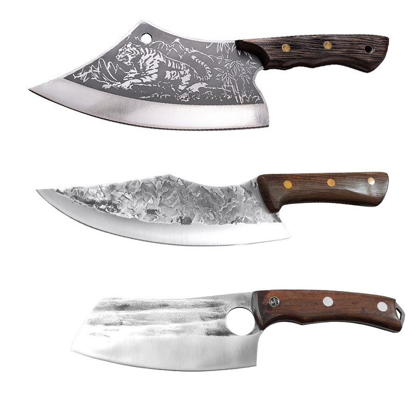 Kitchen Knife High Carbon Steel Butcher Meat Chopping Cleaver Knives Wenge Wood Handle Handmade Forged Chinese Chef Knife: 3pcs-set
