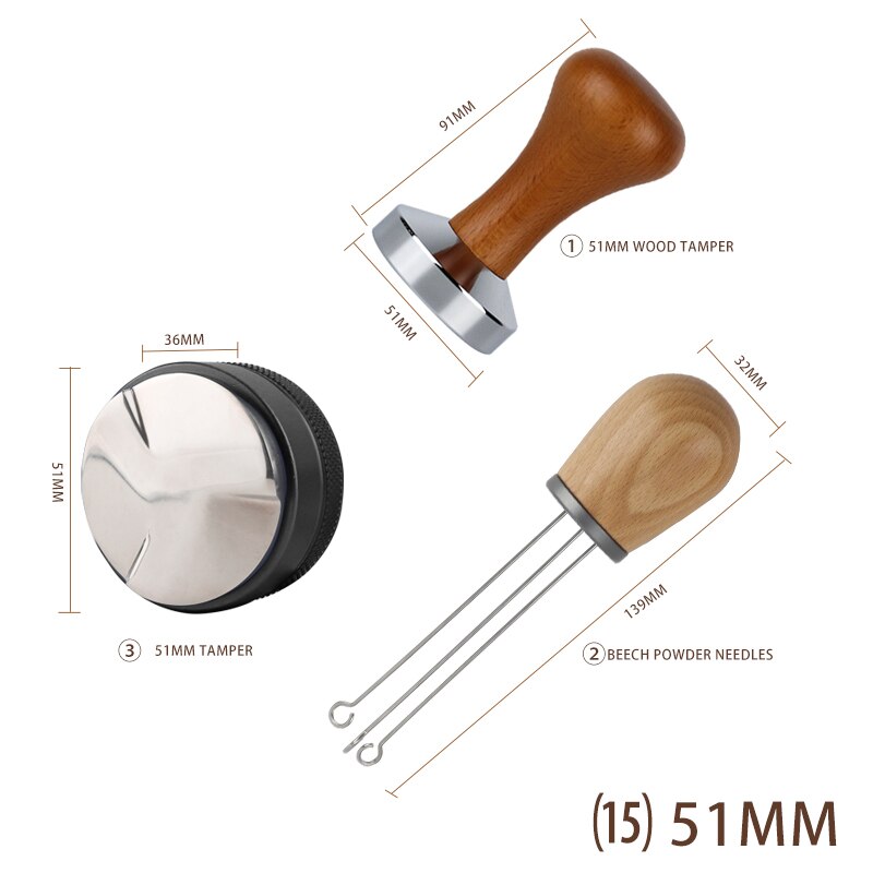 Doseur de café, poignée en bois massif, aiguille, doseur, distributeur, outil de nivellement, mélange de café: 15-51MM