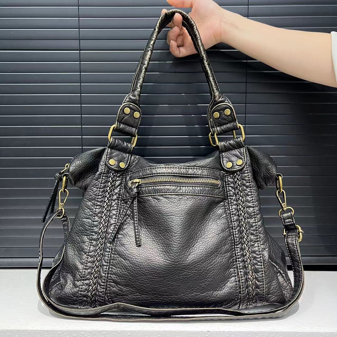 Sac fourre-tout Vintage en cuir souple délavé pour... – Grandado Sac fourre-tout Vintage en cuir souple délavé pour... – Grandado