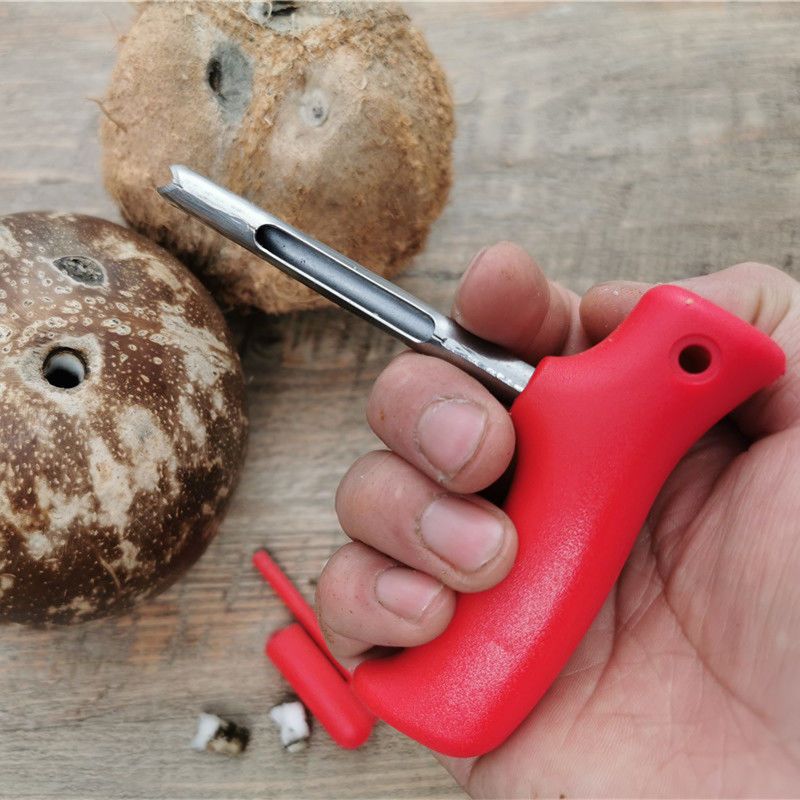 Coconut Opener Fruit Opener Double Ended Coconut Cutter With Wooden Handle Coconut Shell Knife Kitchen Gadget Opener Tool: plum