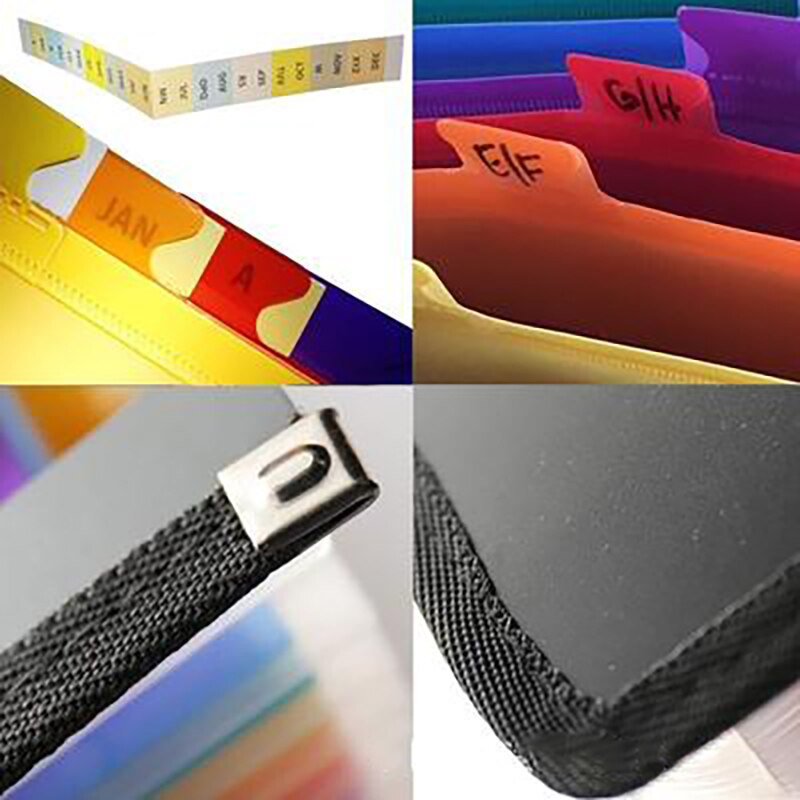 Caixa de arquivo multifuncional e portátil, expansível, 12 bolsos, em plástico, para organização de negócios, escritório