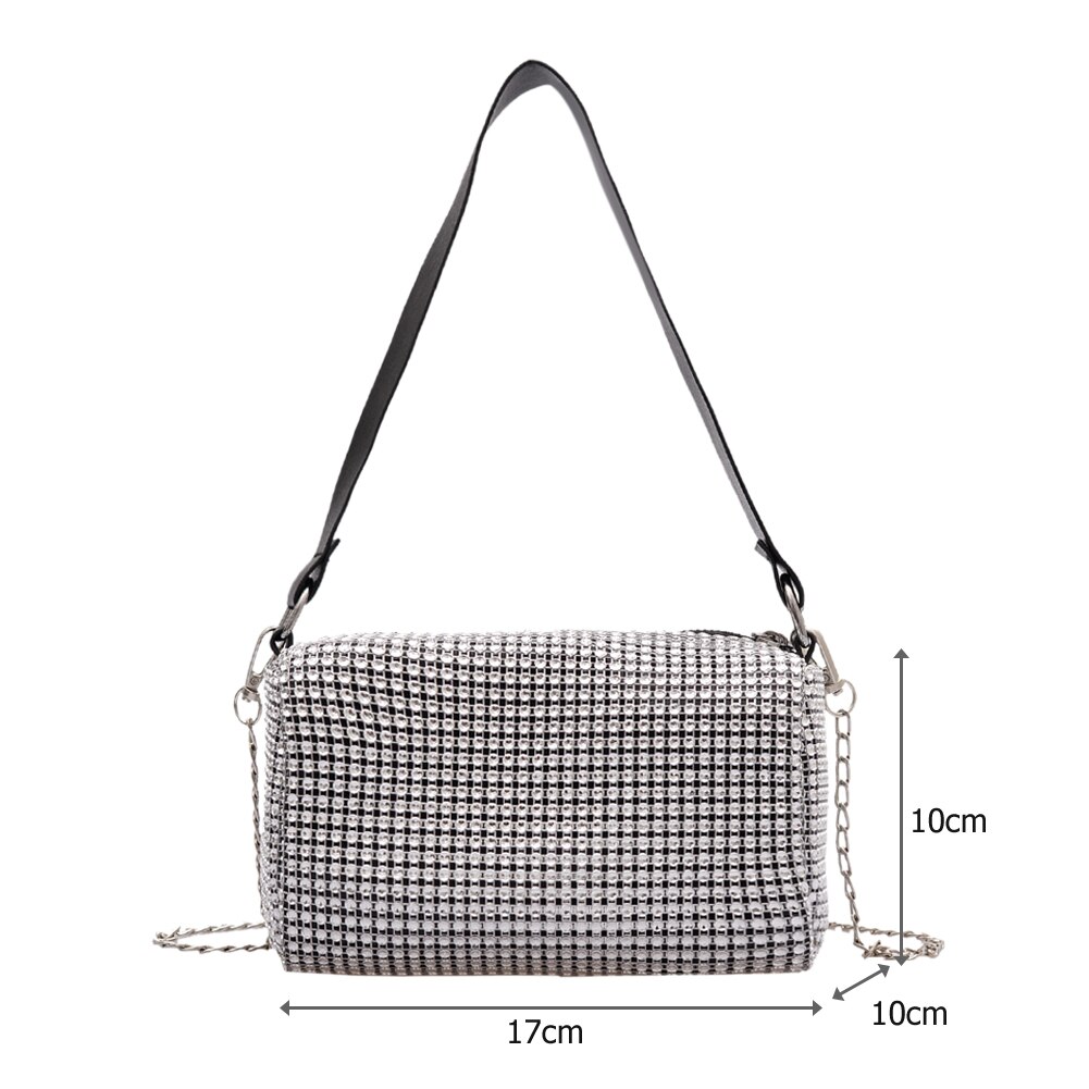 Rhinestone Crossbody Tas Klassieke Textuur Chic Vrouwen Shiny Chain Evening Clutch Schouder Pouch