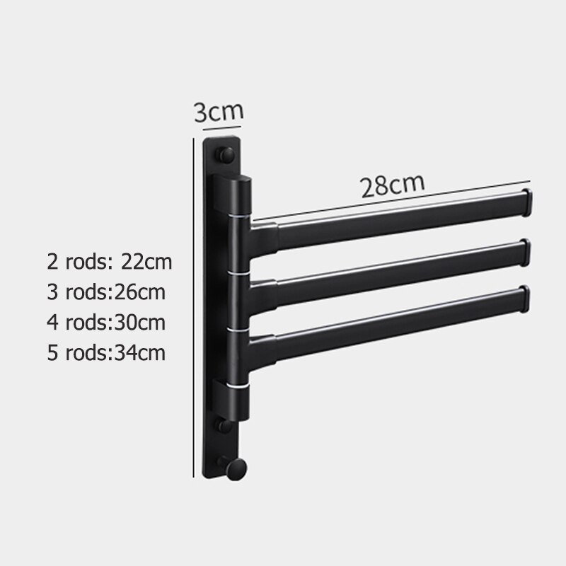 Aluminum Bath Towel Bar Black Rotating Towel Rack Bathroom Kitchen Wall-mounted Towel Holder Bar Shelf Bathroom Accessories