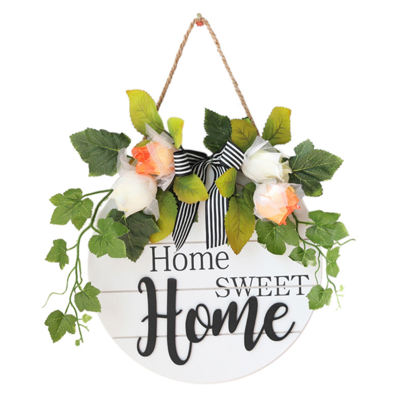 Signe de bienvenue pour porte de printemps en bois, Mini couronne de fleurs d'hortensia rose, décoration de maison, couronnes d'automne: H