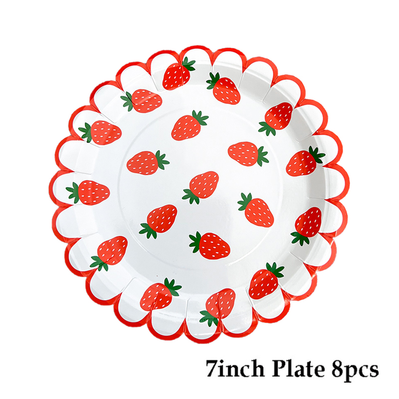 Strawberry Theme Girl's Birthday Party Decoration Disposable Fruit Tableware Tablecloth Balloons Banner Cake Toppers Baby