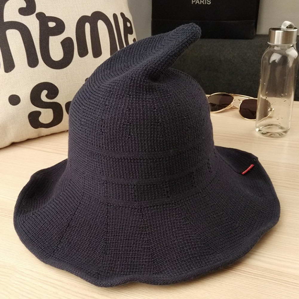 Womens Witch Hat Knitted Cap Halloween Party Masquerade Cosplay Costume -MX8: Navy blue
