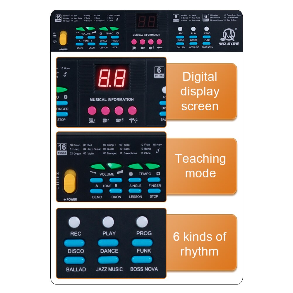 61 Key Electronic Keyboard with Digital Display Screen Kid Multifunctional Electric Piano with Microphone Interface for Beginner