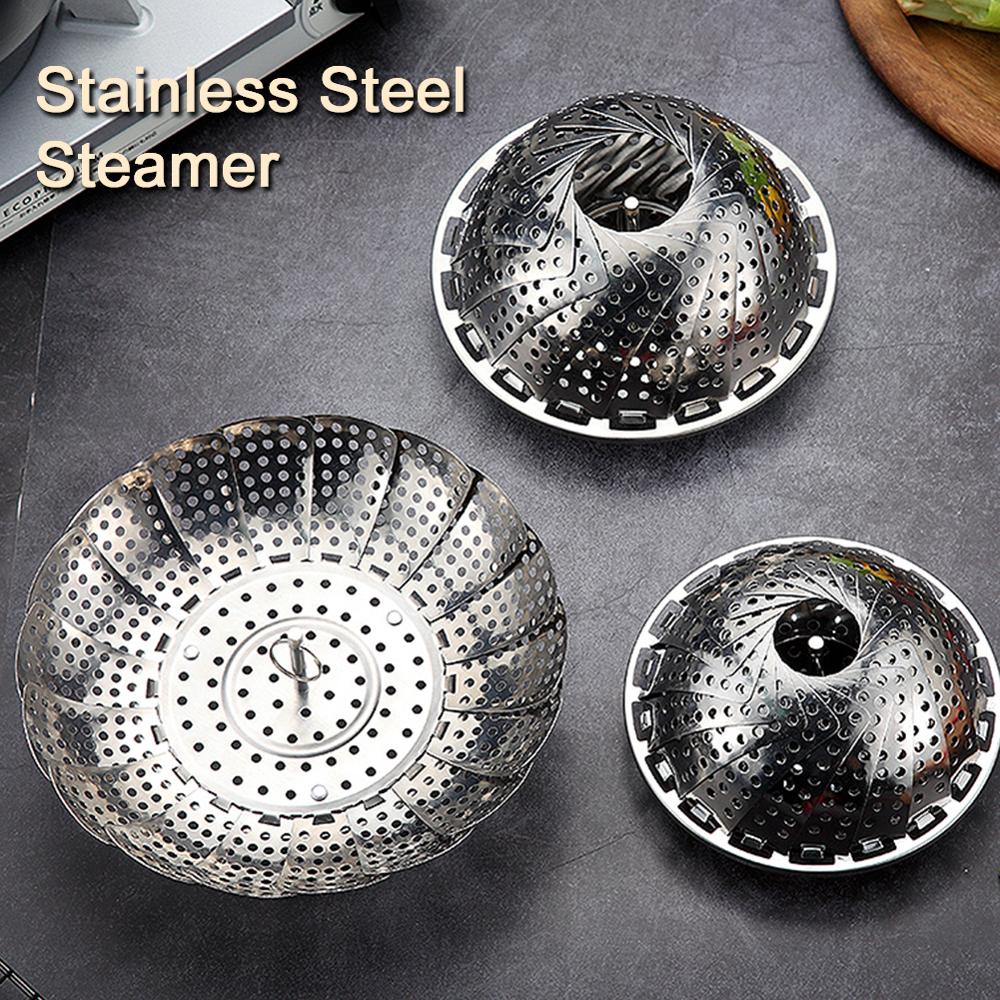 Folding Stainless Steel Steamer Basket Mesh Vegetable Kitchen Fruit Food Dish Steam Rack Expandable Cookware Kitchen Tool