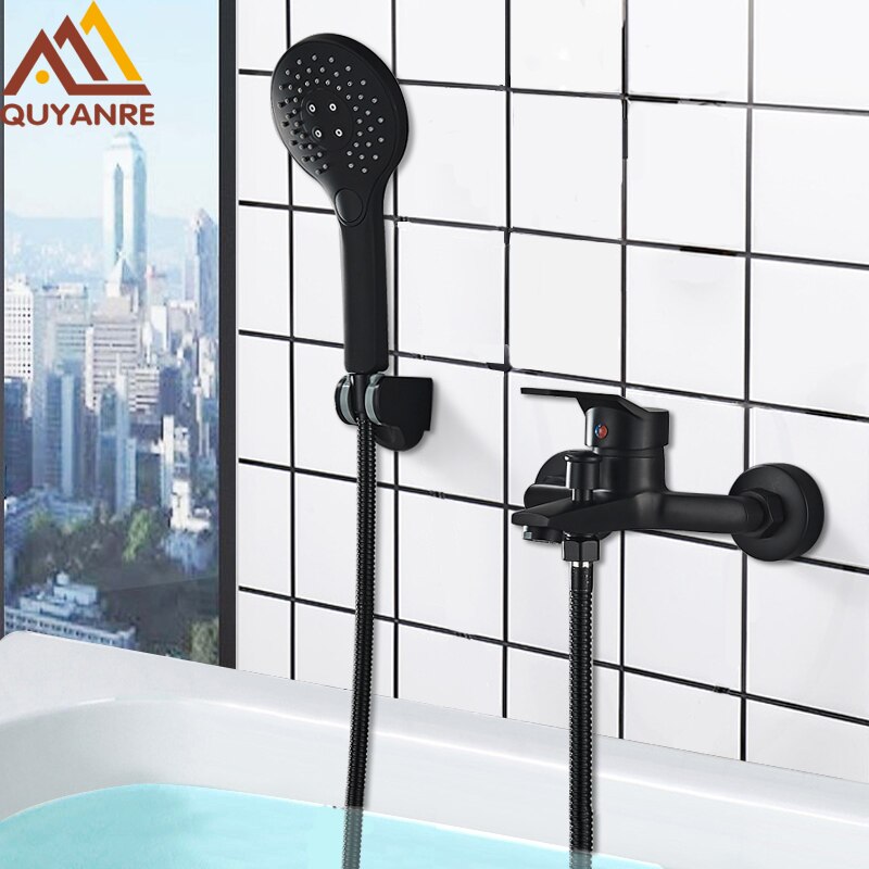 Quyanre Matte Black Bathroom Shower Faucet Bathtub Cold Water Mixer Tap Black Chrome Bathroom Shower Faucet Mixer Taps
