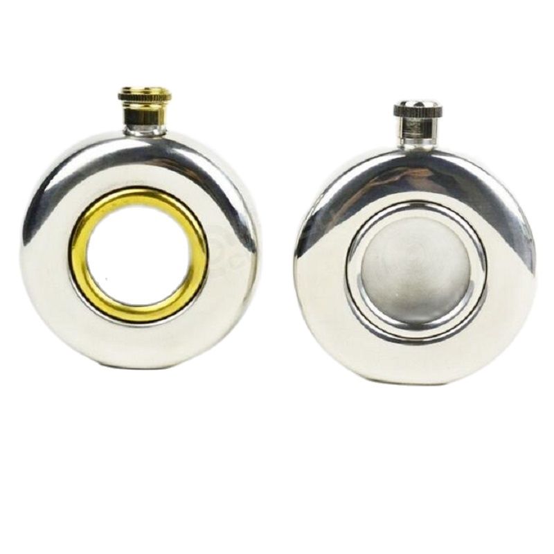 5 oz Ronde Roestvrij Whisky Vodka Heupfles Gouden of Zilveren Kleur Rusland Kolf Met Glazen Venster