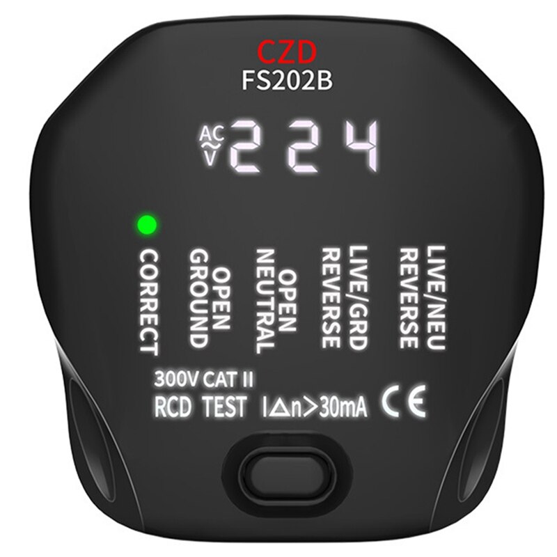 LCD Digital Display Full Smart Socket Tester With Screen Display Line Phase Tester Circuit Measuring Instrument(EU Plug)