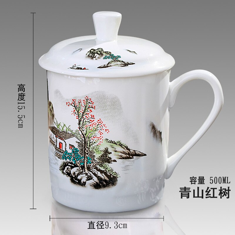 500Ml Chinese Stijl Bone China Jingdezhen Blauw En Wit Porselein Kopje Thee Kantoor Drink Cup Reizen Theewaar: 21