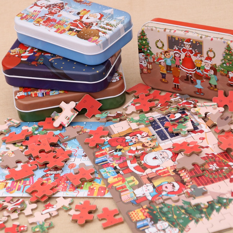 60 Pcs Kerstman Houten Puzzel Spel Mini Houten Puzzel Kerst Houten Diy Kinderen Handgemaakte Santa Puzzel Speelgoed Hobby