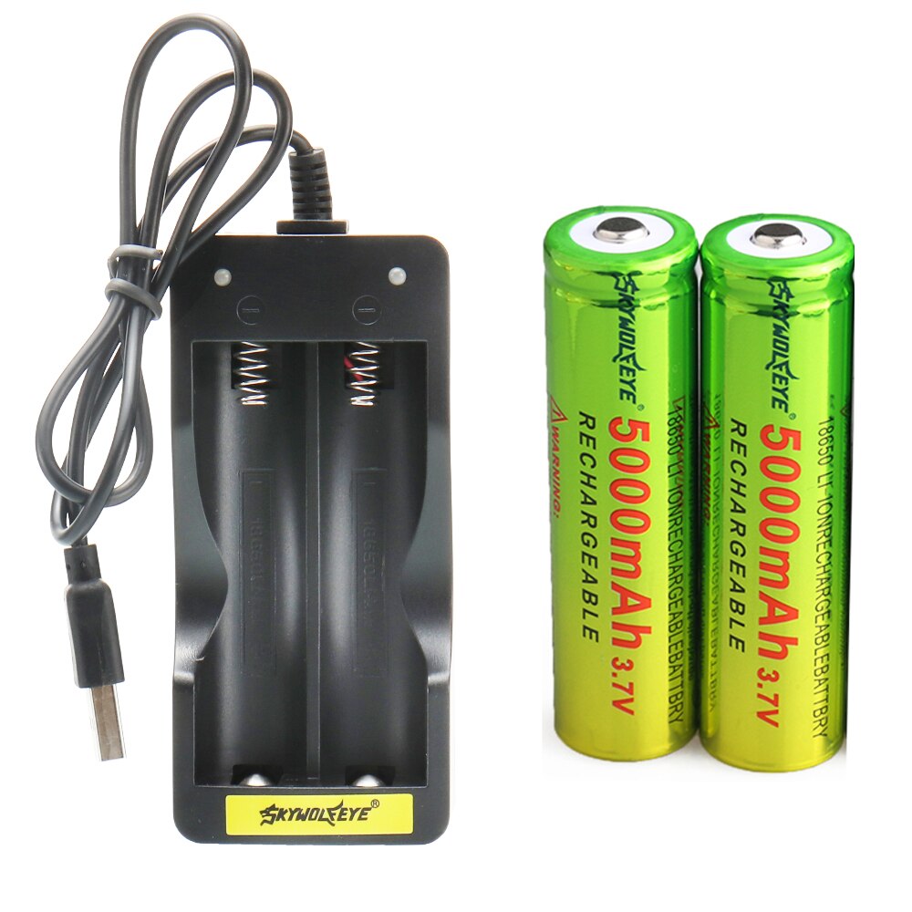 Chargeur de batterie intelligent ca/USB, batterie li-on rechargeable rapide + 2x batterie 5000mah/ 5800mah 18650 pour lampe frontale: USB charger 5000mah