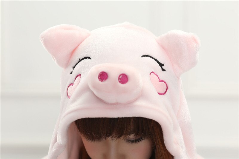 Animal Pig Onesie Adult Teenagers Women Pijama Kigurum Pajamas Flannel Warm Soft Pink Onepiece Night Home Party Jumpsuit