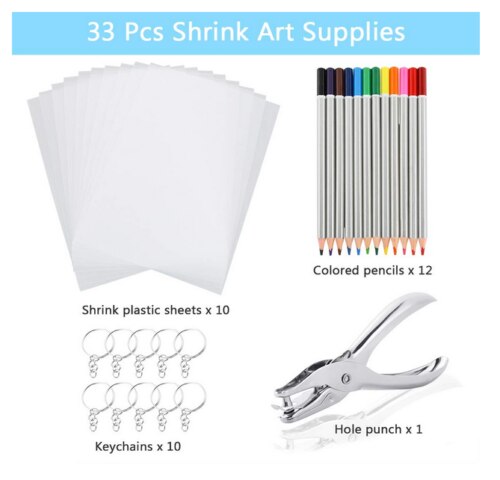 198 sztuk Shrinky Dinks zestaw z tworzywa sztucznego arkusz termokurczliwy papier artystyczny dziurkacz breloki ołówki rysunek dostaw kreatywny uroki producent: 33szt