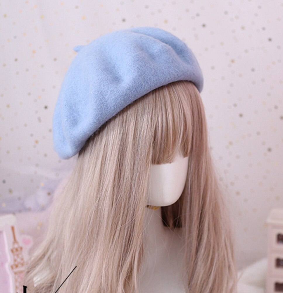 Solid Color Wool Beret for Women Girls Winter Autumn Beanit Hat: Sky Blue