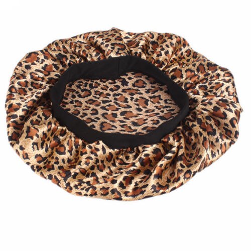 Women Satin Night Sleep Cap Hair Bonnet Hat Silk Head Cover Print Wide Elastic Band