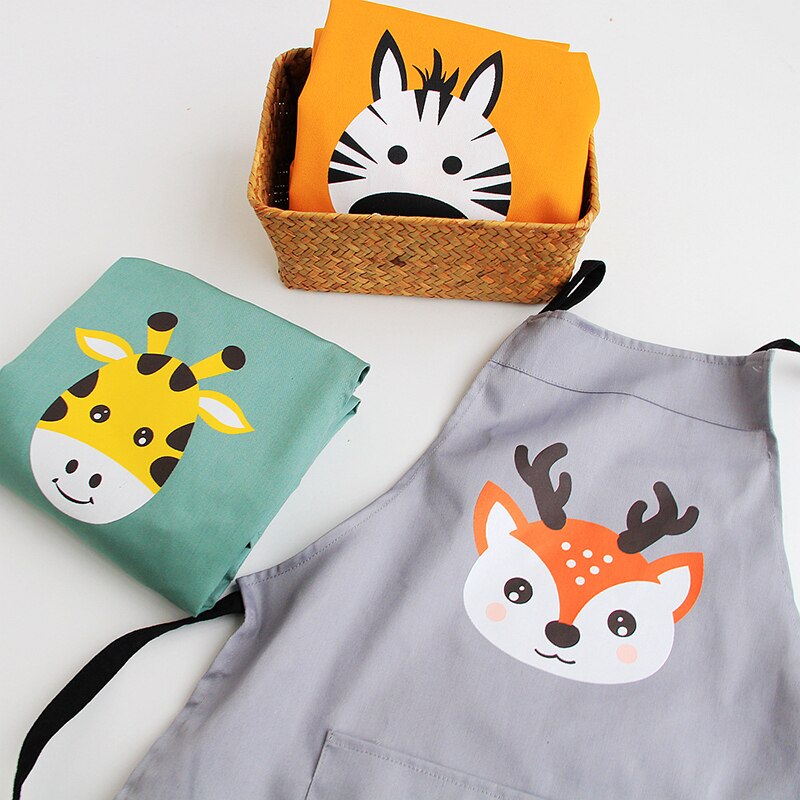 Delantal estampado de dibujos animados para niños y adultos, peto de cocina para guardería, paño de animales, delantales de actividades familiares