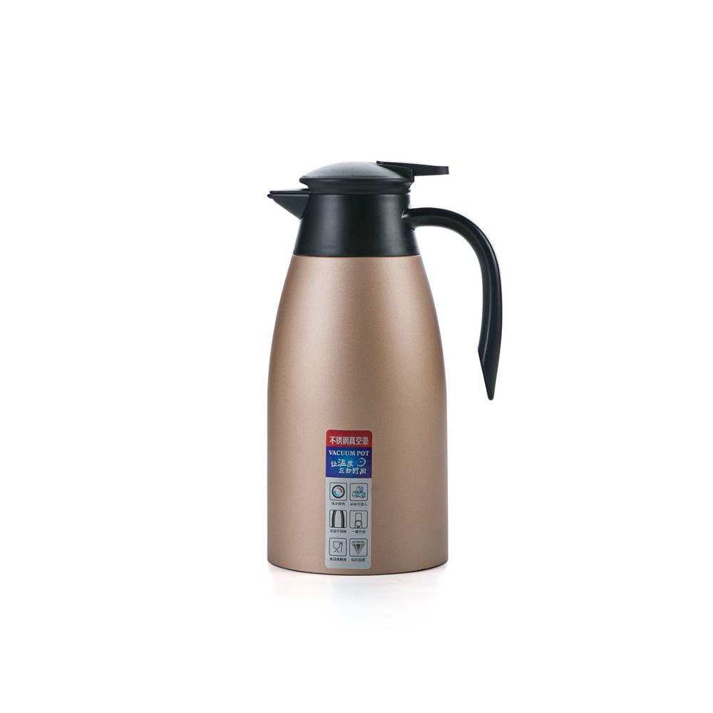 304 Stainless Steel 2L Thermal Flask Vacuum Insulated Water Pot Coffee Tea Milk Jug Thermal Pitcher for Home And Office: Brown